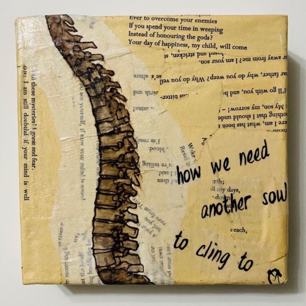 Small Collage Art, Handmade Acrylic on Canvas Painting, 6"x6" Sylvia Plath Quote